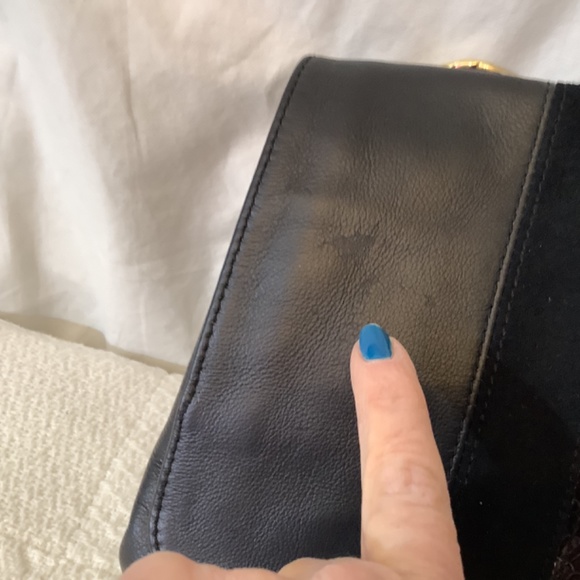 EUC Halston Heritage Black Leather suede shoulder crossbody gold chain - Picture 17 of 17